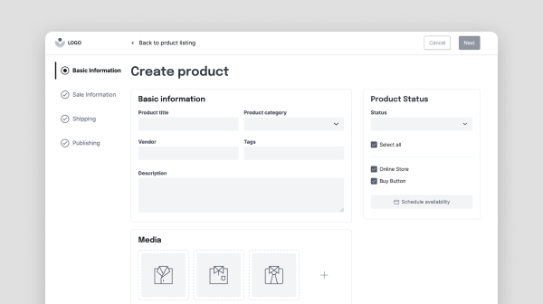 thumbnail product listing website wireframe