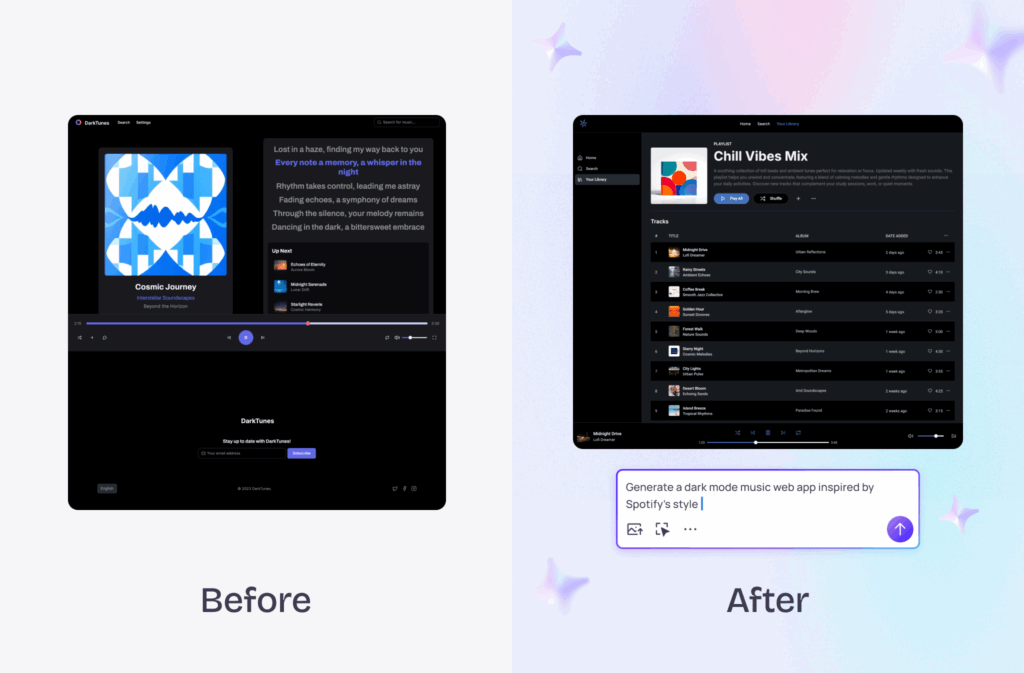 Announcing Visily 4.0: Smarter, more capable AI 1 Comparison of UI design outputs showing the differences before and after the Visily 4.0 update